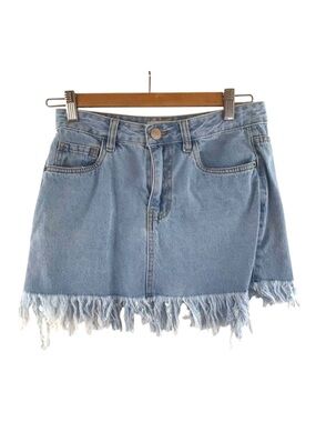 𝅺STREETWEARSOCIETY denim skirt raw jeans high-rise soft blue coastal sexy small